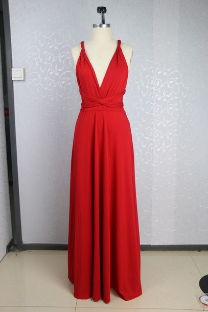 V-neck Red Charming Prom Dresses, Floor-length Evening Dresses,prom Dresses,sc55