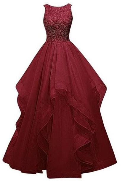 Burgundy Beading Custom Made Prom Dresses, Floor-length Evening Dresses,prom Dresses,st237