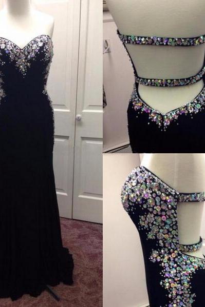 Black Beading Custom Made Sheath Prom Dresses, Floor-length Evening Dresses,prom Dresses,xs26