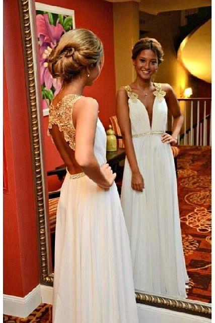 Gold Lace Charming Custom Made Prom Dresses, Floor-length Evening Dresses,prom Dresses,st270