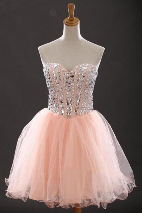 Strapless Sweetheart Jewel Embellished Short Homecoming Dress, Party Dress Featuring Lace-up Back