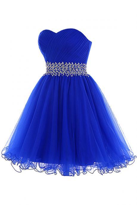 Tulle Lace-up Beaded Royal Blue Homecoming Dress,prom Dress,graduation Dress