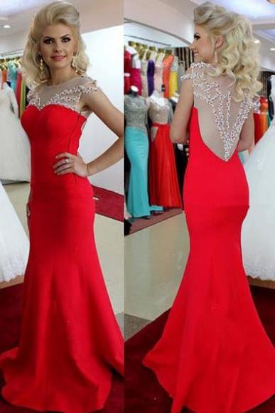Sexy Mermaid Red Floor Length Custom Made Prom Dresses, Floor-length Evening Dress,prom Dresses