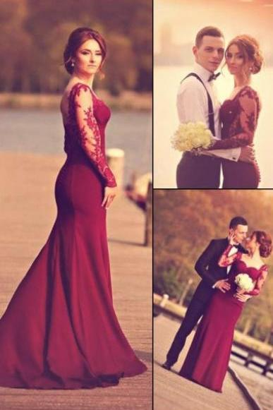 Lace Appliques Sweetheart Long Sleeve Custom Made Prom Dresses, Floor-length Evening Dress,prom Dresses