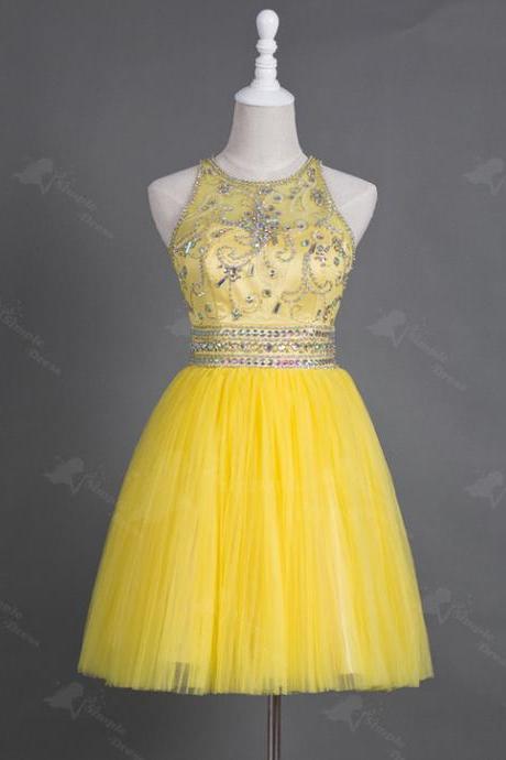 Yellow Tulle Homecoming Dress,prom Dress,graduation Dress,party Dress,short Homecoming Dress,short Prom Dress,homecoming Dress 2016