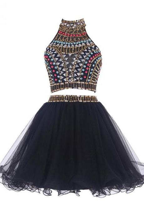 Tribal-inspired Two Piece Halterneck Homecoming Dress