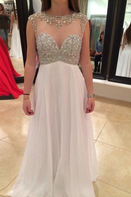 White Prom Dresses,a Line Evening Gowns,sexy Formal Dresses,chiffon Prom Dresses For Girls