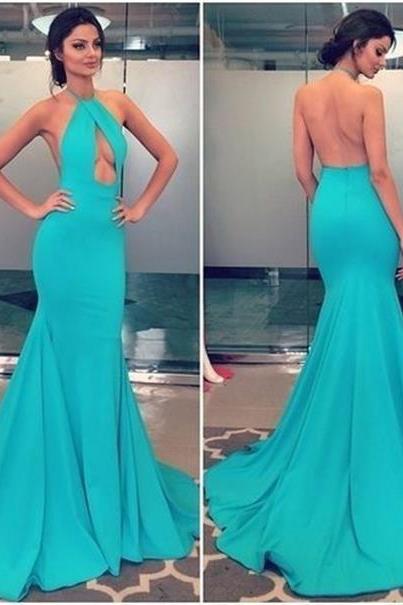 Mermaid Prom Dresses,sexy Formal Gowns, Blue Prom Dresses Halter Prom Dress,sexy Prom Dresses