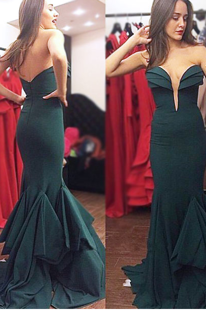 Dark Green Evening Dress,mermaid Prom Dresses,sexy Party Dress, Sweatheart Prom Dresses,sexy Formal Gowns,evening Dresses For Woman