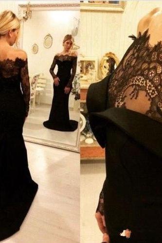Long Sleeves Prom Dresses, Black Prom Dress,long Prom Dress,off The Shoulder Prom Dresses,mermaid Formal Gown,formal Evening Gowns