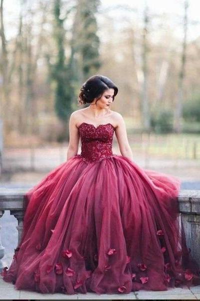 Burgundy Strapless Prom Dress,a-line Prom Dress,gorgeous Prom Dresses,ball Gown Prom Dresses