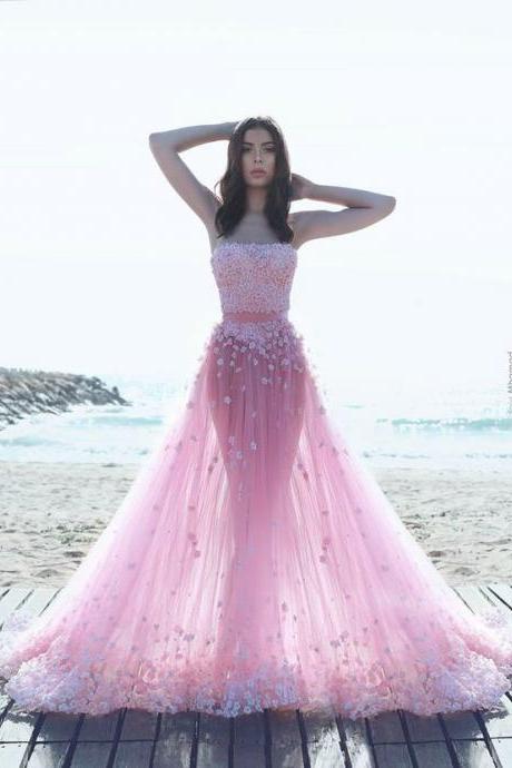 Stripless Prom Dress,sexy Long Prom Dresses,ball Gown Evening Dress,pink Evening Dress