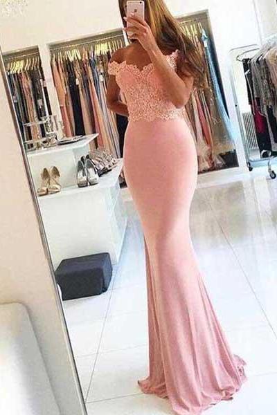 Off-the-shoulder Lace Beaded Long Mermaid Jersey Prom Dress,bridesmaid Dresses