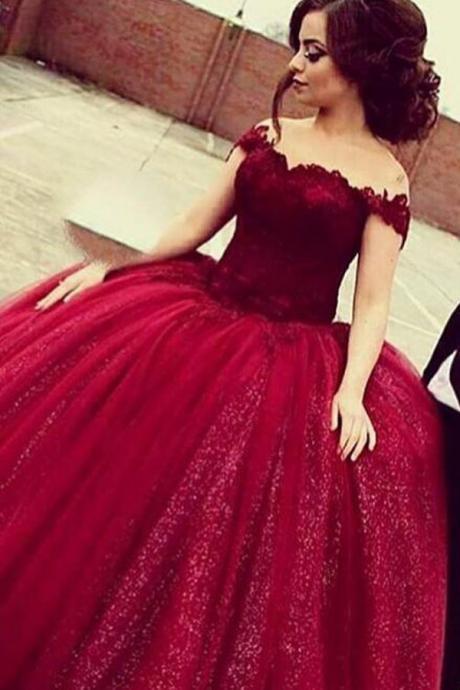 Glamorous Off The Shoulder Long Sequins Wine Prom Dress With Lace Top,lace Formal Gown For Teens
