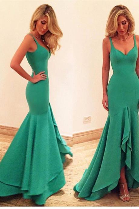Gorgeous Sweetheart Straps Prom Dress,Mermaid Ruffles Prom Dresses,Sleeveless Long Evening Gown