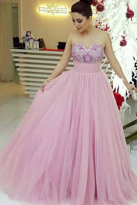 Dusty Rose Prom Dress,long Tulle Prom Dress 2017,a-line Sweetheart Prom Dresses,sweetheart Wedding Dress