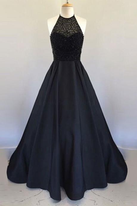 New Style Elegant Prom Dresses,Black Satin Prom Gown,Prom dress 2017,A line Prom dresses