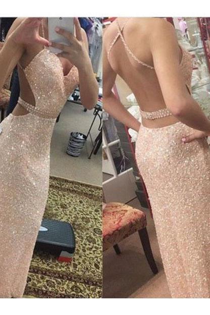 Sparkly Sexy Long Prom Dresses,Sequin Shiny Prom Gowns,Spaghetti Straps Backless Woman Formal Dress