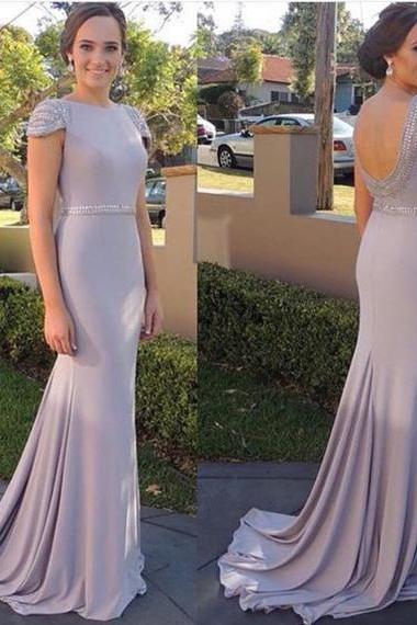 Sexy Mermaid Prom Dresses,backless Cap Sleeves Formal Dress,long Prom Dress With Sweep Train
