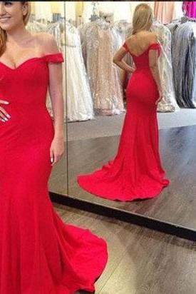 Off Shoulder Red Prom Dress,mermaid Prom Dresses,sexy Prom Gown,long Evening Dress,formal Party Dress,woman Prom Gowns