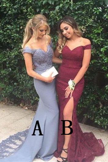 Elegant Lace Appliques Prom Dresses,off-the-shoulder Long Prom Dress,long Prom Gowns 2017,mermaid Prom Dresses,lace Bridesmaids Dress