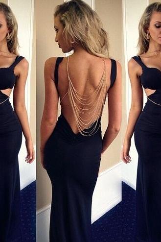 Backless Prom Dresses,mermaid Prom Dresses,prom Dress,sexy Prom Dress,sleeveless Prom Gown With Straps,open Back Black Prom Gown,p004