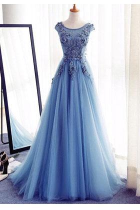 A-line Prom Dresses With Appliques,long Tulle Prom Dresses 2017, Prom Dress, Evening Dresses,long Prom Gowns,formal Women Dress,p016