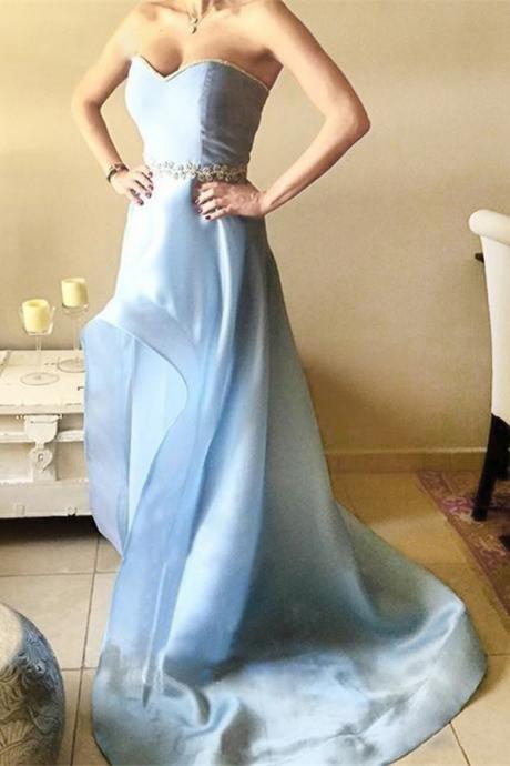 Light Blue Prom Dress,asymmetry Sweetheart Prom Dresses,organza Prom Gown With Beading,high Low Sleeveless A-line Prom Dress,p024