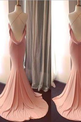 Sexy Criss Cross Back Prom Dress,Prom Dresses,Blush Pink Prom Dress,Open Back Long Prom Dress,Mermaid Evening Dress,Charming Prom Dress 2017,Formal Dress for Woman,P026