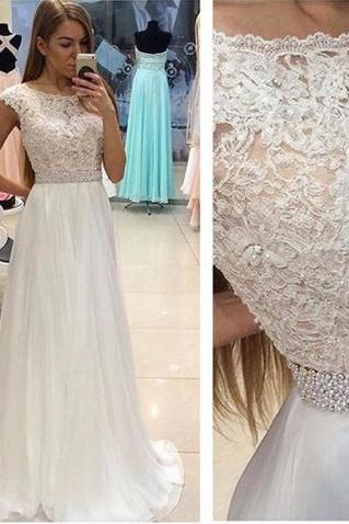 Lace Prom Dresses With Beading,cap Sleeve Party Prom Dress,custom Prom Dresses Long,2017 Formal Dress, Formal Prom Dresses,p028