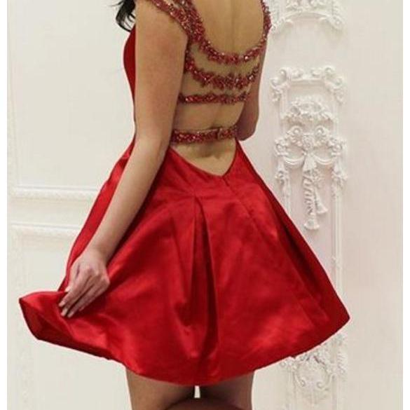 Aline Stain Beading Prom Dress Dress,Red Mini Prom Dress