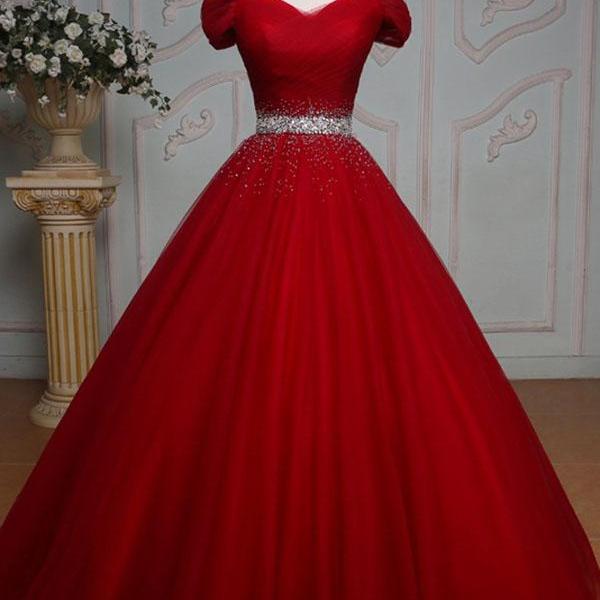 Red Off-the-Shoulder Ball Quinceanera Dress With Beading And Pleats, Ball Gown Off Shoulder Prom Dress P313