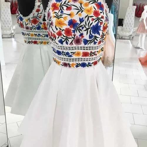 Unique White High Neck Short Prom Dresses, A Line Sleeveless Short Homecoming Dress, Hot Selling Short Prom Dress H348