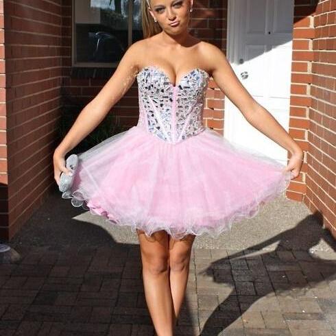 Beading Tulle Short Prom Dresses,Charming Homecoming Dresses,Homecoming ...