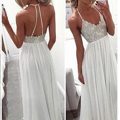 A-line Plunging Sleeveless Chiffon Sweep Train Prom Dress, Beading Pleated