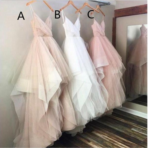 Spaghetti Straps Sweetheart Prom Dress,Asymmetry Tulle Prom Dresses,Unique Wedding Dress,Evening Dress,Plus Size Prom Gowns,Party Dresses,P017
