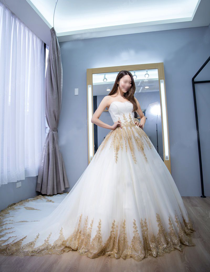 Princess Ball Gown Strapless Court Train White Tulle Wedding