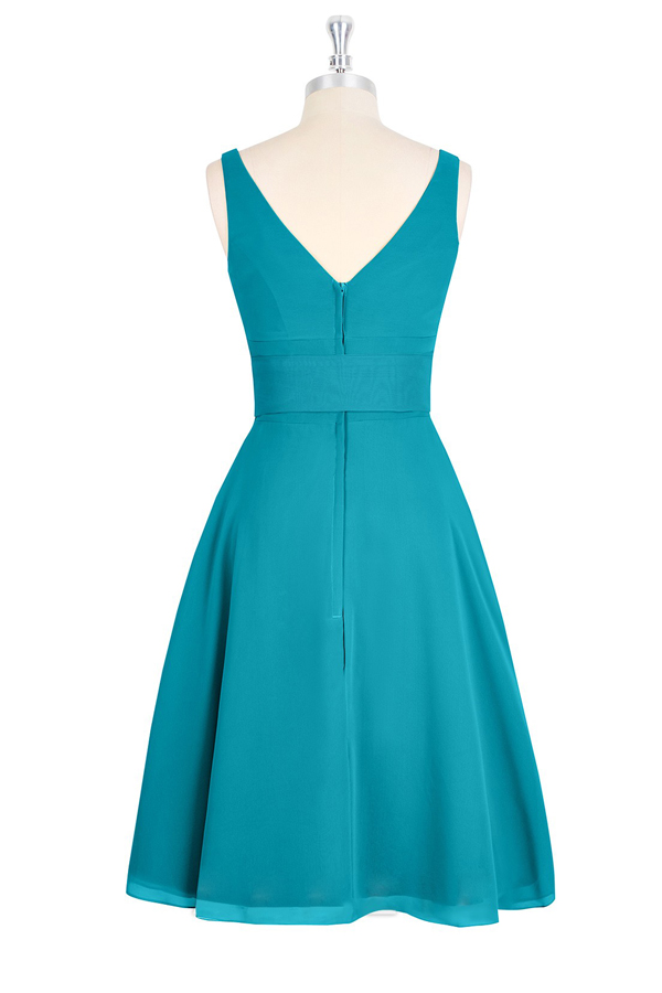 A-line V-neck Chiffon Short Backless Turquoise Homecoming Dress ...