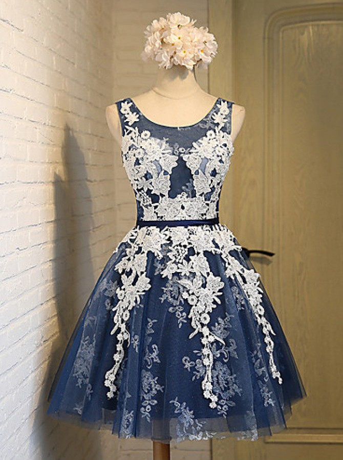 Scoop Knee-length Navy Blue Organza Homecoming Dress,prom Dress ...