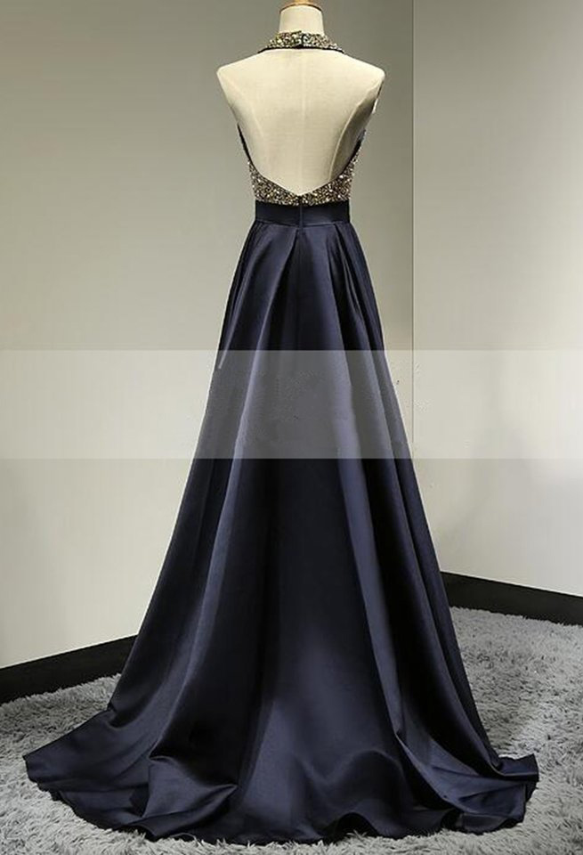 Halter Backless Beading Long Prom Dresses,aline Evening Dress,formal